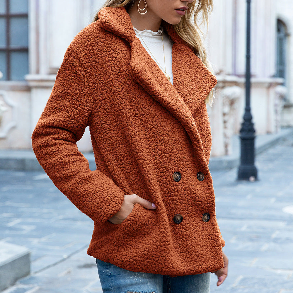 Women’s Fluffy Lapel Coat – Loose Winter Button Jacket & Cardigan Outwear