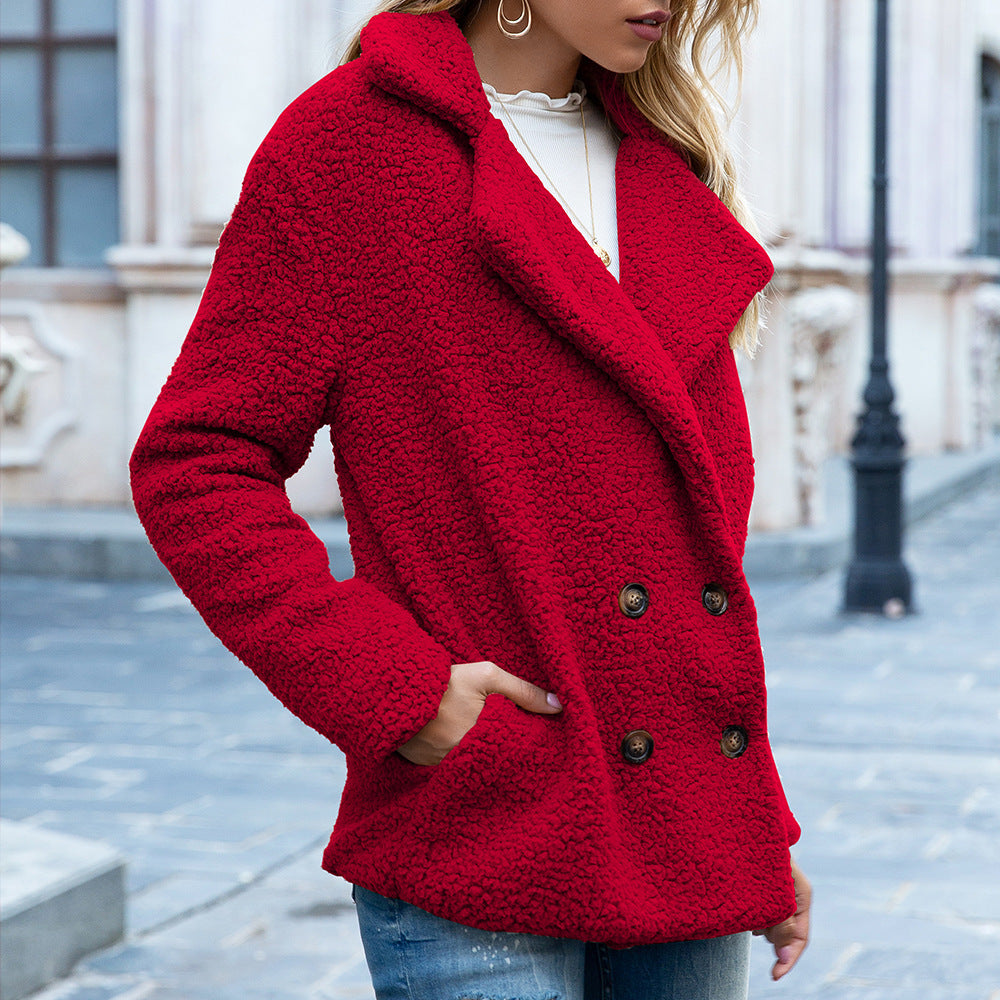 Women’s Fluffy Lapel Coat – Loose Winter Button Jacket & Cardigan Outwear