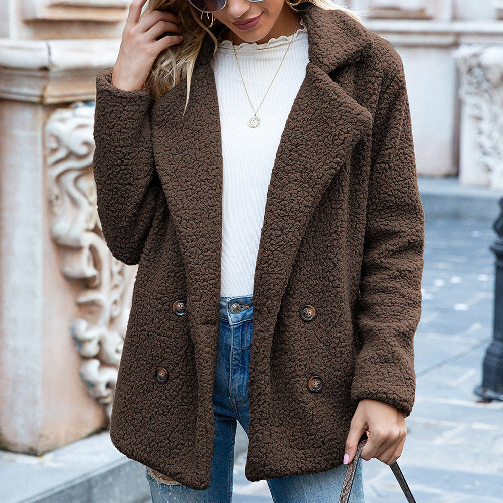 Women’s Fluffy Lapel Coat – Loose Winter Button Jacket & Cardigan Outwear