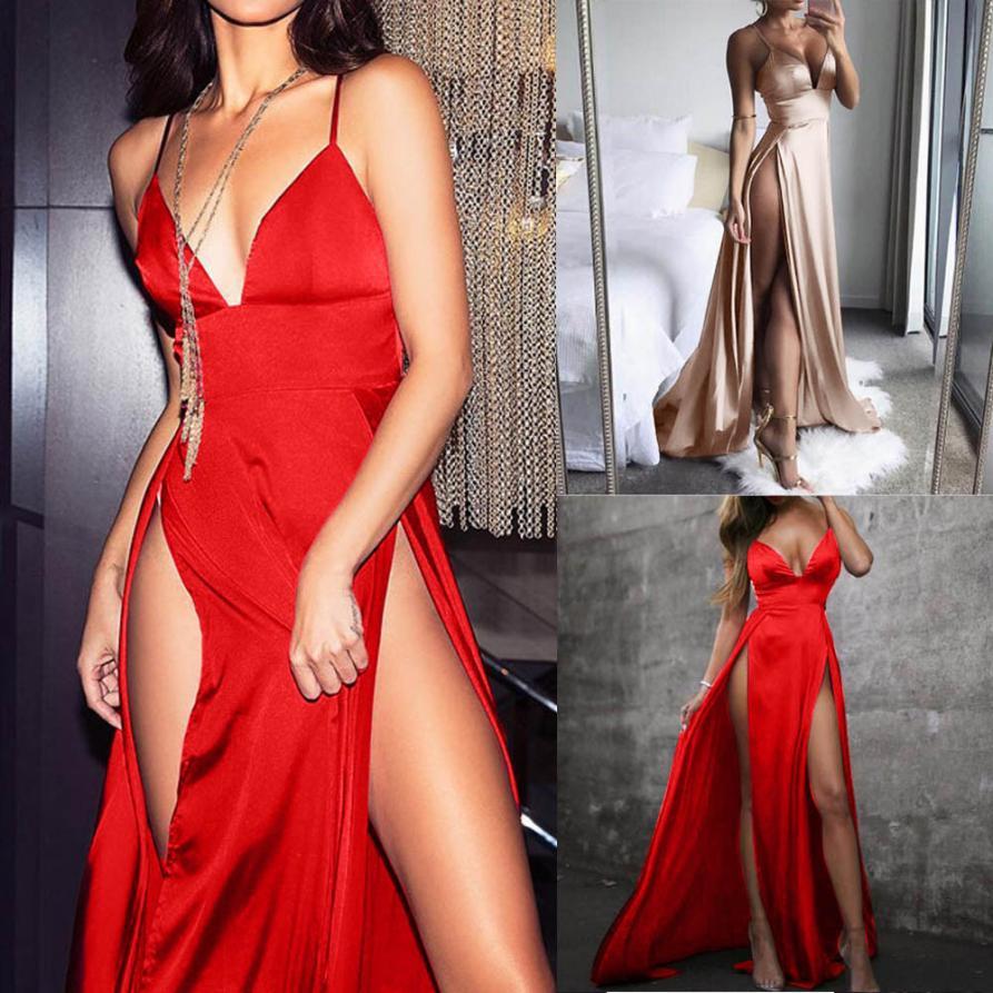 KANCOOLD Women’s High-Slit Maxi Dress – Sexy Sleeveless Evening & Party Clubwear
