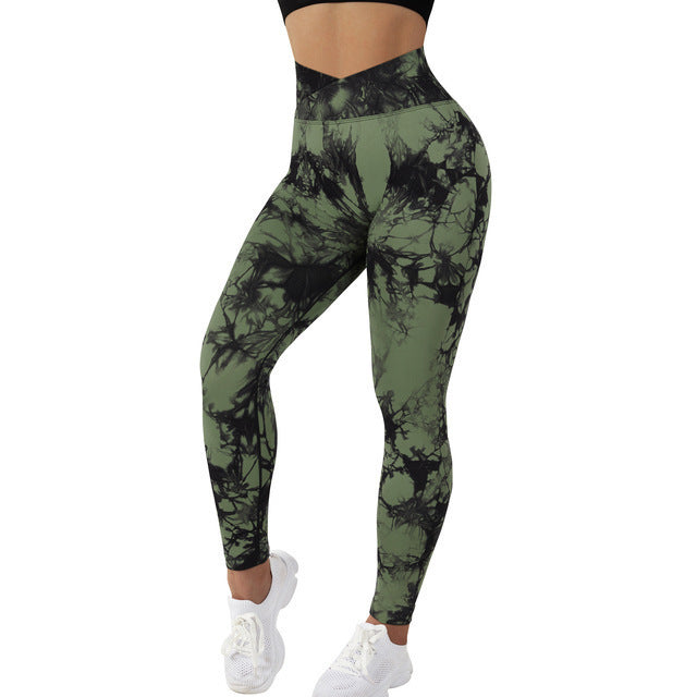 Women’s Seamless Tie-Dye Leggings – Push-Up Yoga & Fitness Gym Pants