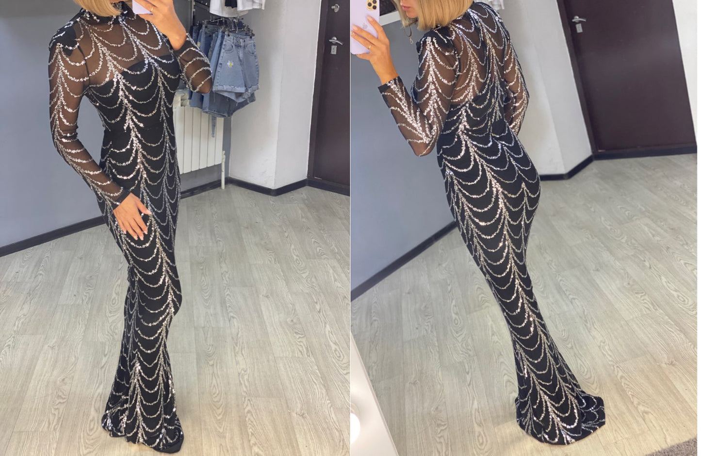 Women’s Sequined Maxi Dress – Long Sleeve Elegant Party Evening Gown
