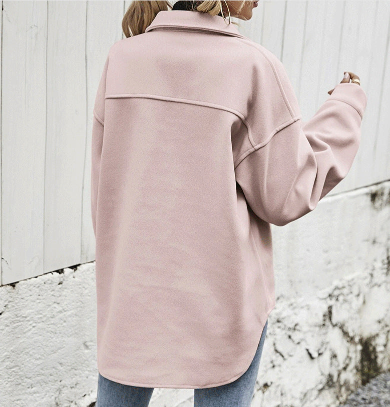 Women’s Winter Lapel Coat – Single-Breasted Thick Woolen Short Jacket, Solid Color Outerwear