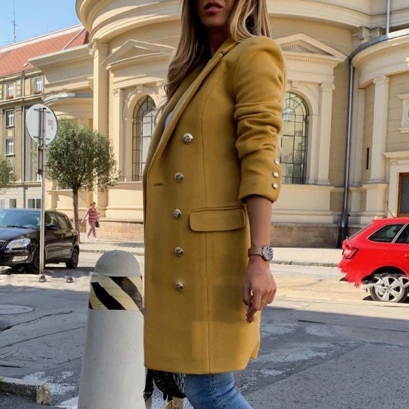 Women’s Woolen Lapel Jacket – Double-Breasted Mid-Length Coat for Fall & Winter
