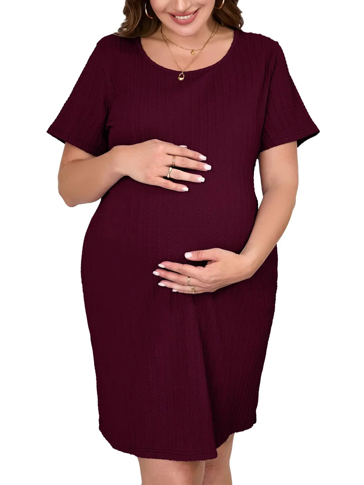 ZENNILO Stretchy Rib Knit Maternity Dress โ Bodycon Knee-Length Dress for Pregnant Women