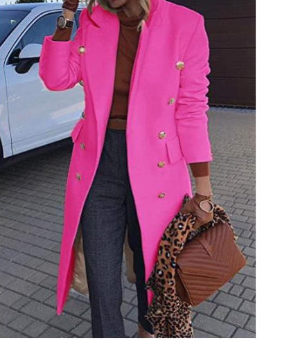 Women’s Woolen Lapel Jacket – Double-Breasted Mid-Length Coat for Fall & Winter