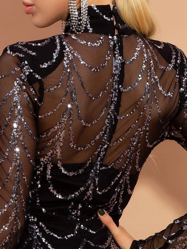 Women’s Sequined Maxi Dress – Long Sleeve Elegant Party Evening Gown