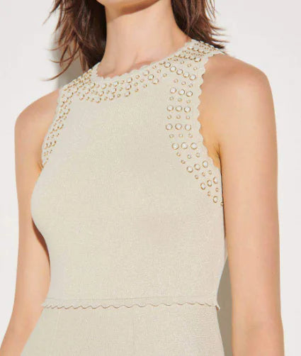 Chic Summer Studded Knit Dress โ Sleeveless Elegant Apricot Knit Dress for Women