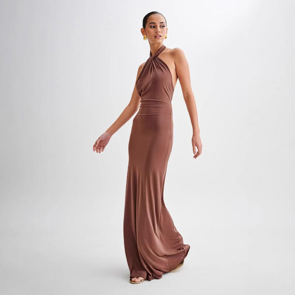 Sexy Bodycon Halter Maxi Dress – Backless Slim Fit Party Club Prom Dress for Women