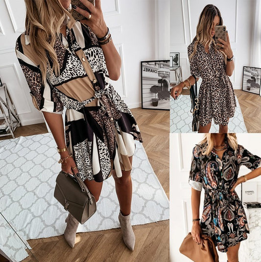 Women’s Casual Short Dress – Vintage Printed Fashionable Ladies Outfit