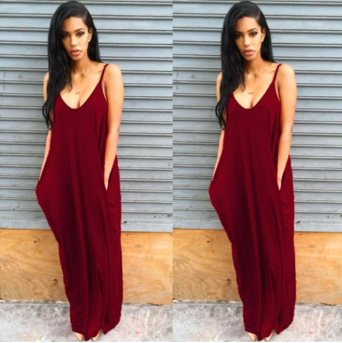 Women’s Summer Casual Long Dress – Plus Size Pleated V-Neck Outfit