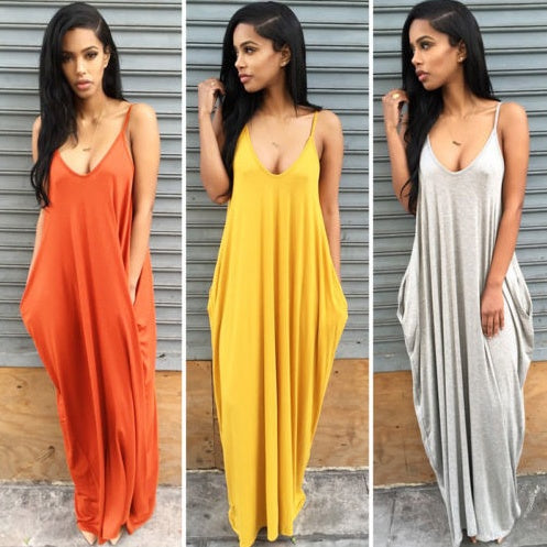 Women’s Summer Casual Long Dress – Plus Size Pleated V-Neck Outfit
