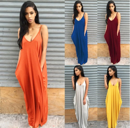 Women’s Summer Casual Long Dress – Plus Size Pleated V-Neck Outfit
