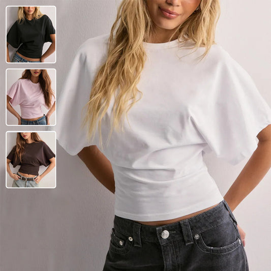 Women’s Summer Batwing Sleeve T-Shirt – Loose Fit, Round Neck Casual Top
