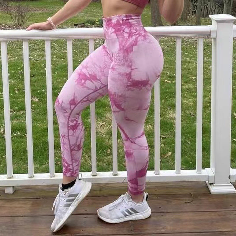 Women’s Tie-Dye Seamless Leggings – Push-Up Yoga & Fitness Gym Tights