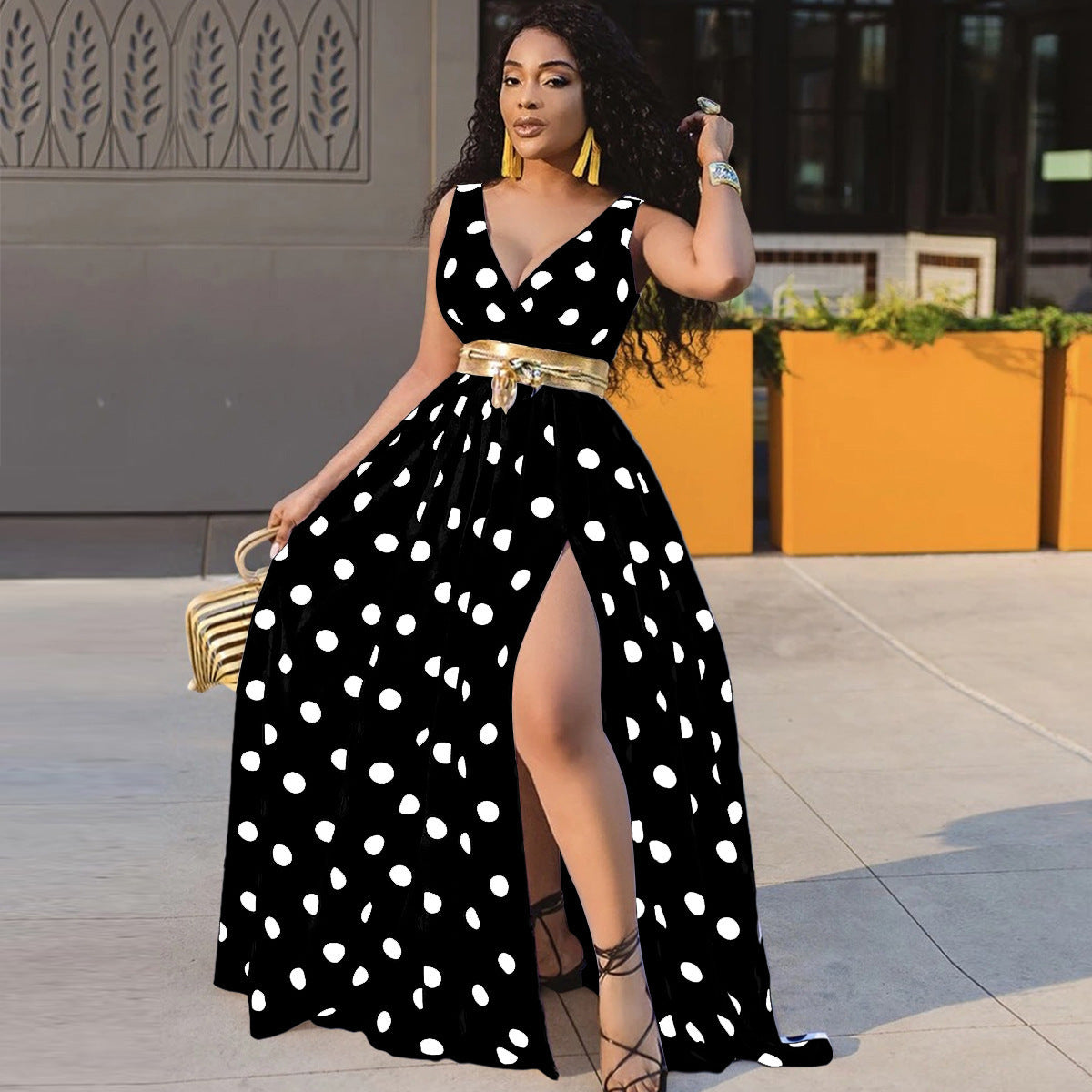 Women’s Sexy Party Dress – Plus Size Long Swing Club Dress with Strap Desig
