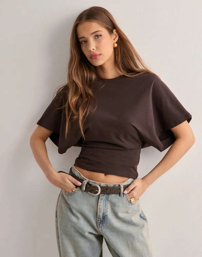 Women’s Summer Batwing Sleeve T-Shirt – Loose Fit, Round Neck Casual Top