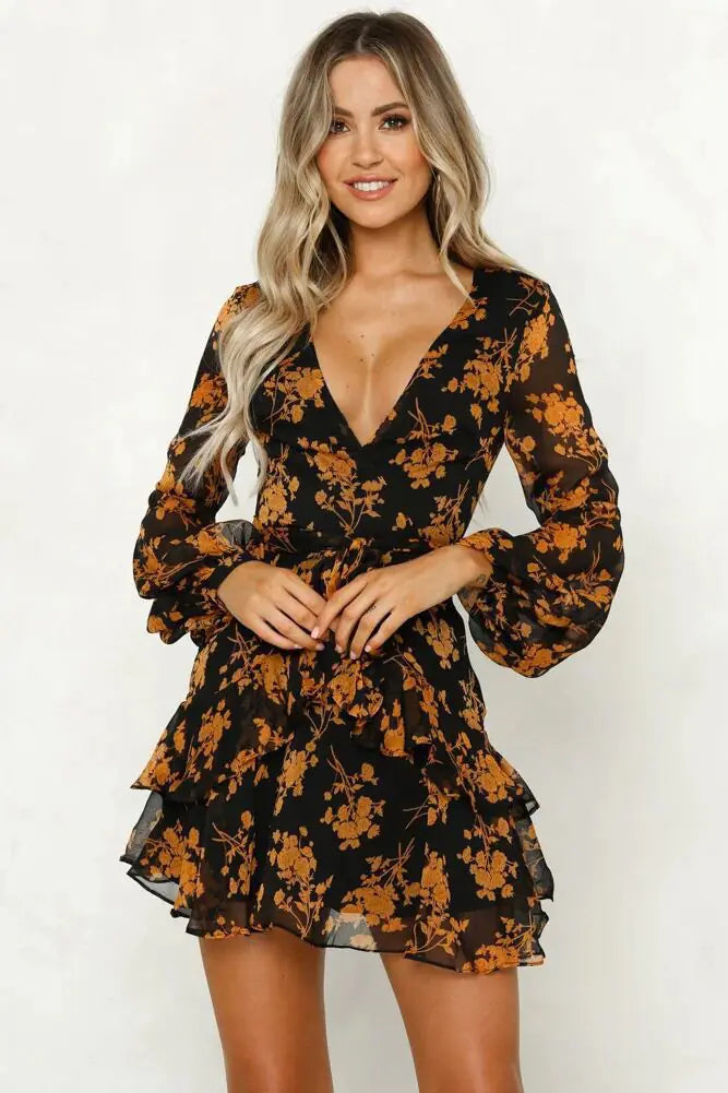 Trendy Long Sleeve Floral Print Dress for Women – Autumn Casual & Party Wear