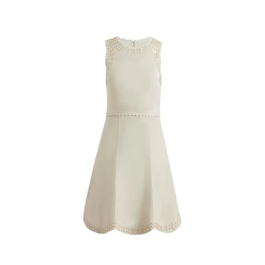 Chic Summer Studded Knit Dress – Sleeveless Elegant Apricot Knit Dress for Women
