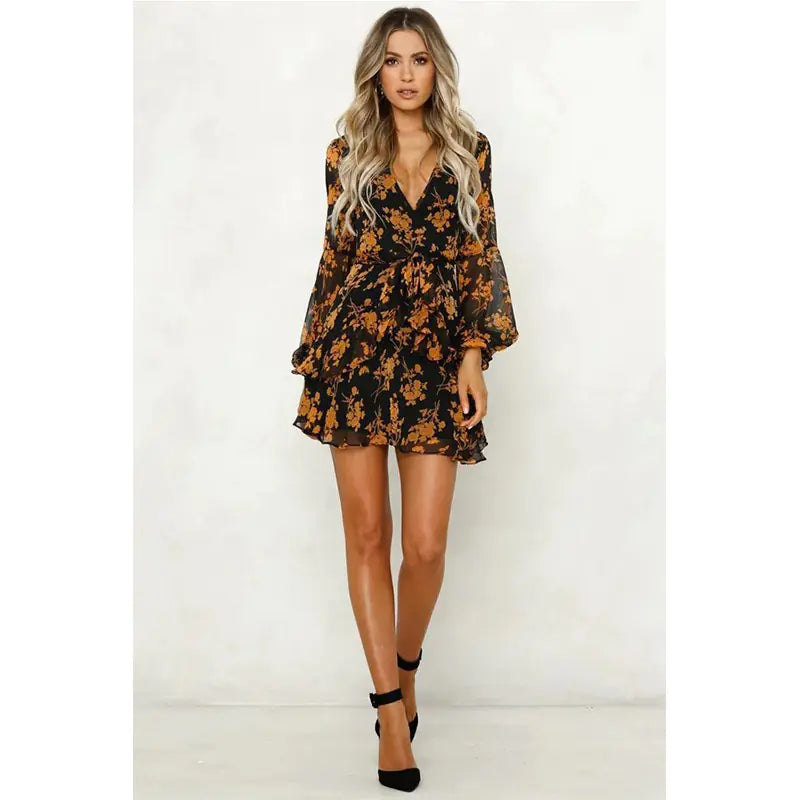 Trendy Long Sleeve Floral Print Dress for Women – Autumn Casual & Party Wear