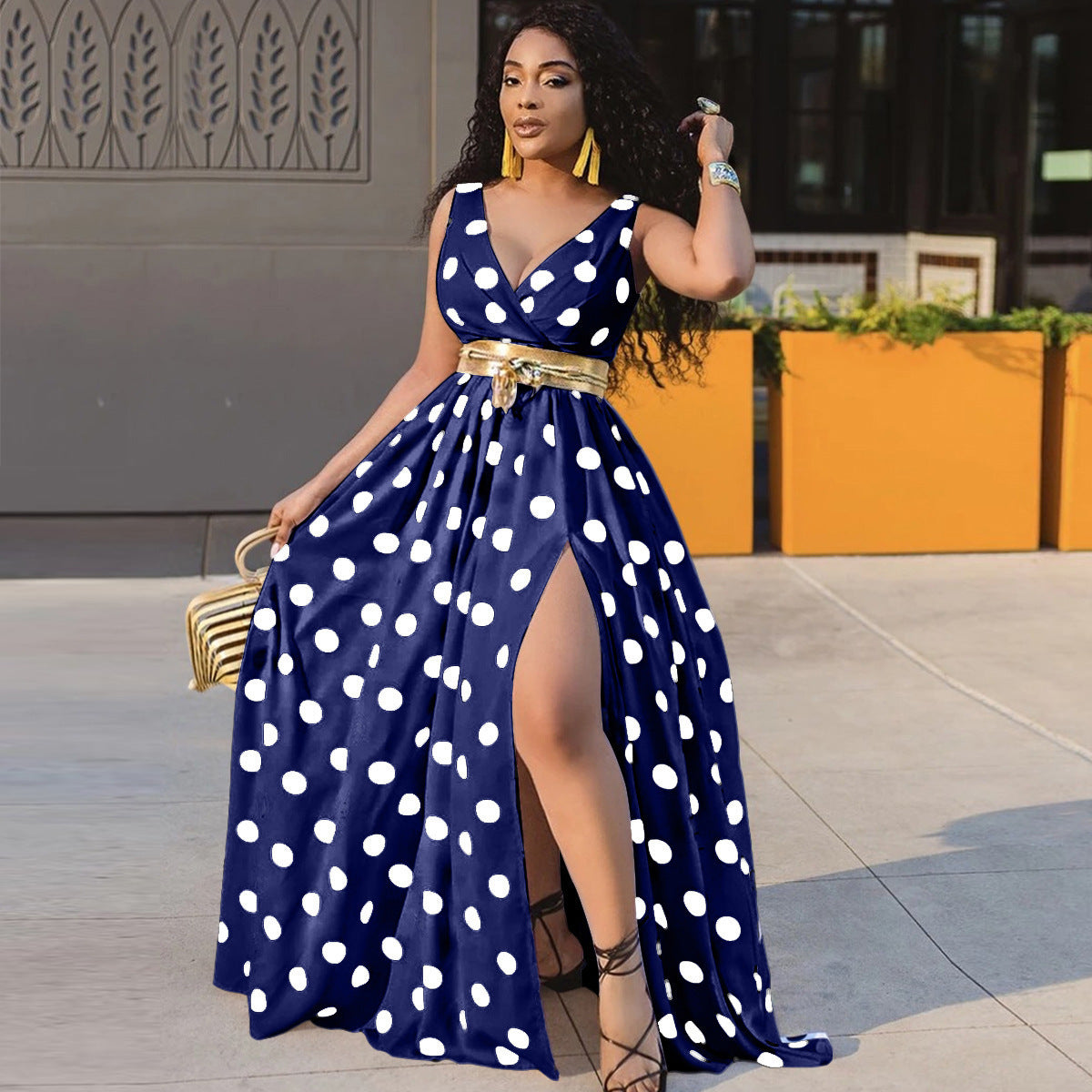 Women’s Sexy Party Dress – Plus Size Long Swing Club Dress with Strap Desig