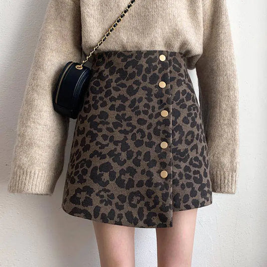Women’s Elegant Woolen Blend A-Line Skirt – Irregular Short Autumn & Winter Fashion