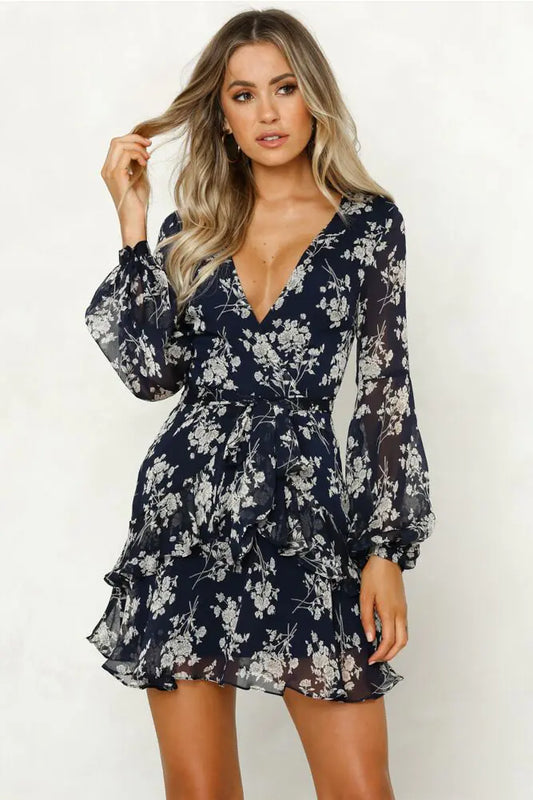 Trendy Long Sleeve Floral Print Dress for Women – Autumn Casual & Party Wear