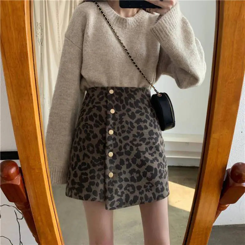 Women’s Elegant Woolen Blend A-Line Skirt – Irregular Short Autumn & Winter Fashion
