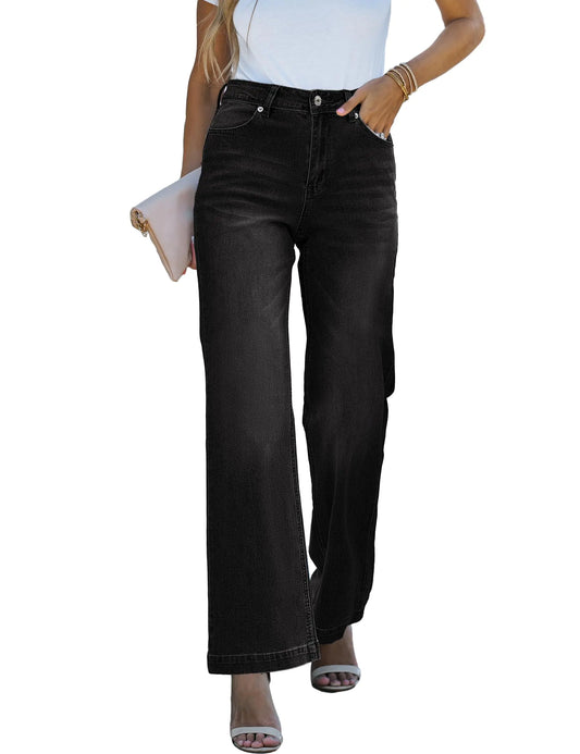 Luvamia High-Waist Wide Leg Jeans for Women – 90s Baggy Stretchy Denim Pants, Black & Chocolate Brown, Size 14